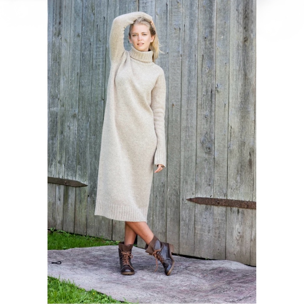 NWT Gibson Latimer Cream Turtleneck Wool Blend Maxi Dress Size L NEW!